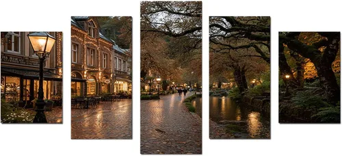 VOCBAN Scenery Canvas Wall Art Set of 5,Vintage City Wall Decor,Modern Minimalist Street Picture Artwork Nature Landscape Art Print for Living Room