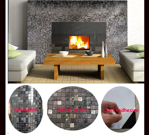 Miniatura 6 de XUANINY Azulejos de protección contra salpicaduras para cocina, baño, chimenea, mosaico de aluminio metálico autoadhesivo (12 x 12 pulgadas)