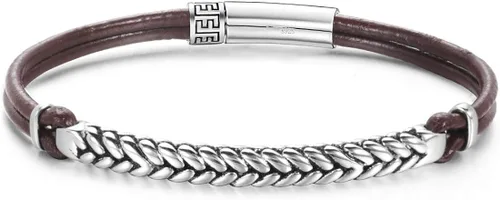 Carleen Footprint - Pulsera de cuero genuino de plata de ley 925 para hombre cuerda trenzada dije inspirador aniversario día de San Valentín regalo