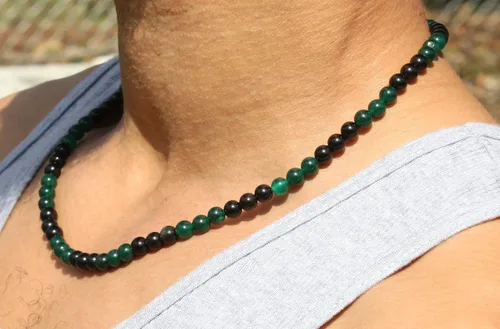 Miniatura 46 de Collar de cristal de obsidiana negra hecho a mano, collar de cuentas de piedras preciosas naturales auténticas, curación, protección, talismán mala