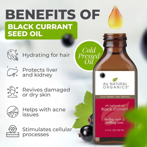 Miniatura 3 de Au Natural Organics Aceite de semilla de grosella negra para eccema – Aceite de corriente negra prensado en frío 100% puro orgánico GLA para la piel
