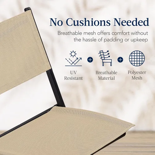 Miniatura 8 de Best Choice Products Juego de muebles de comedor de 3 piezas con mesa de vidrio texturizado, 2 sillas plegables de acero, tela de poliéster