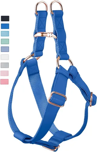 Miniatura 10 de Arnés de Cuero Suave Sin Tirones para Perro - Arnés Ajustable de Paso para Perro con Hebilla de Metal Resistente de Oro Rosa, Chalecos Halter