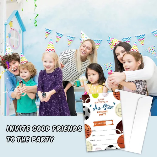 Miniatura 5 de All Star - Tarjetas de invitaciones para fiestas de cumpleaños, suministros para fiestas deportivas para niños, niños o niñas, 20 invitaciones