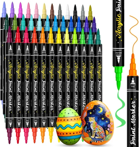 JR.WHITE Marcadores acrílicos de doble punta de 36 colores para huevos de Pascua, punta fina y punta de pincel, bolígrafos de pintura acrílica para