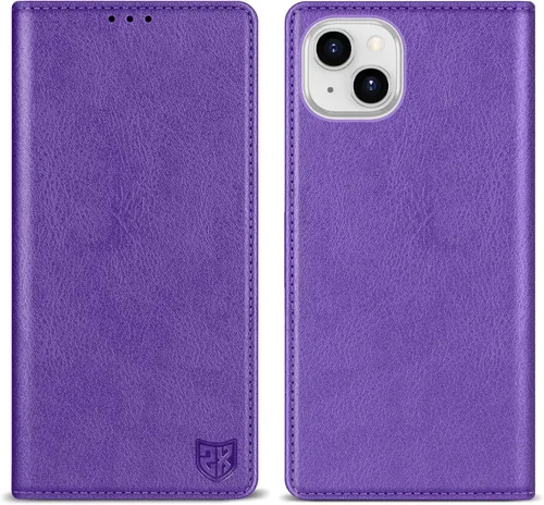 Miniatura 13 de ZZXX Funda tipo cartera para iPhone 14 con bloqueo RFID, soporte de ranura para tarjetas, funda protectora de cuero magnético fuerte plegable