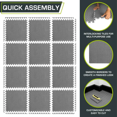 Miniatura 6 de ProsourceFit - Tapete de ejercicio tipo rompecabezas de ½ pulgada, losetas de espuma EVA entrelazadas para gimnasio en casa, para niños, gris, 24 x