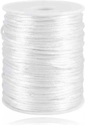 Ewparts Cordón de Nailon Satinado Blanco para Pulsera, Collar, Llavero - 2 mm x 110 Yardas Cordón de Nailon Satinado Rattail Cordón de nailon blanco