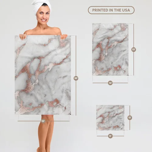 Miniatura 6 de 3dRose Toalla de mano de baño de 22 x 30 pulgadas, imagen de elegante patrón de purpurina sintética de cuarzo de color gris cobre oro rosa ágata