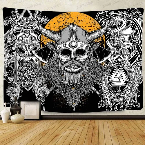 Miniatura 6 de F-FUN SOUL Tapiz nórdico de cuervo vikingo, 40 x 30 pulgadas, misteriosas runas de meditación vikinga, arte nórdico, tapices colgantes de pared