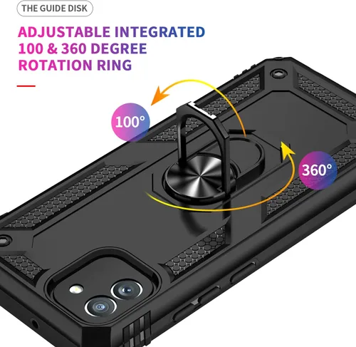 Miniatura 3 de DINGXIN Funda para Galaxy A03, funda para teléfono Samsung A03, [grado militar] soporte de anillo de metal para montaje en automóvil, funda Negro