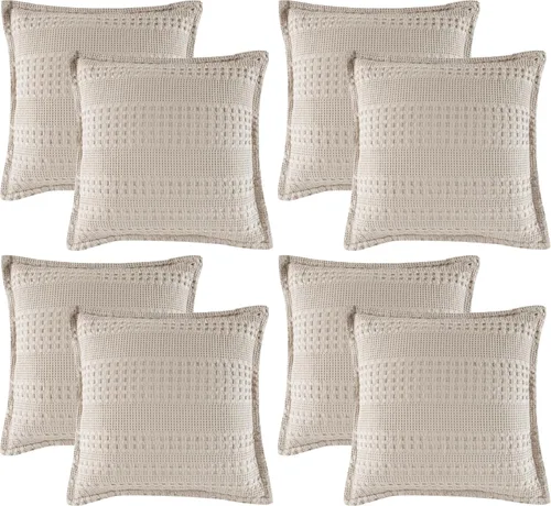 Miniatura 65 de PHF Fundas de almohada con tejido de gofre de 24" x 24", paquete de 2, funda de almohada cuadrada 100% algodón para decoración de ropa de cama, sin