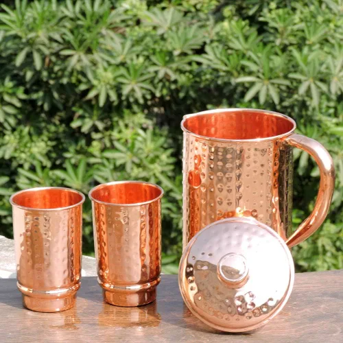Miniatura 8 de Jarra de cobre de 50.72 onzas con 2 tazas de cobre Juego de jarra de agua de cobre puro y tazas a juego para el hogar y el bienestar, acabado