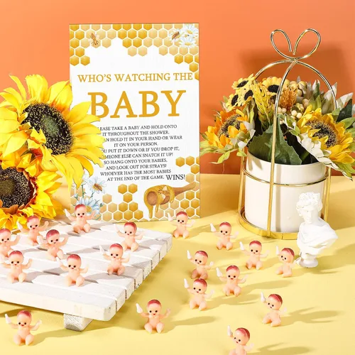 Miniatura 4 de Roowest Juego de 51 piezas de juguetes geniales para baby shower, con texto en inglés "Who's Watching The Baby", juegos de regalo de madera