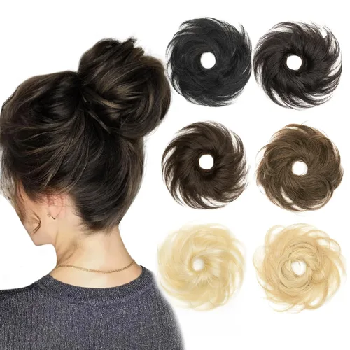 Miniatura 14 de Moño de Cabello Humano 100%, Moño Desordenado Pieza de Cabello Extensiones de Cabello Humano Real Moño de Cabello Rizado Natural Piezas de Cabello