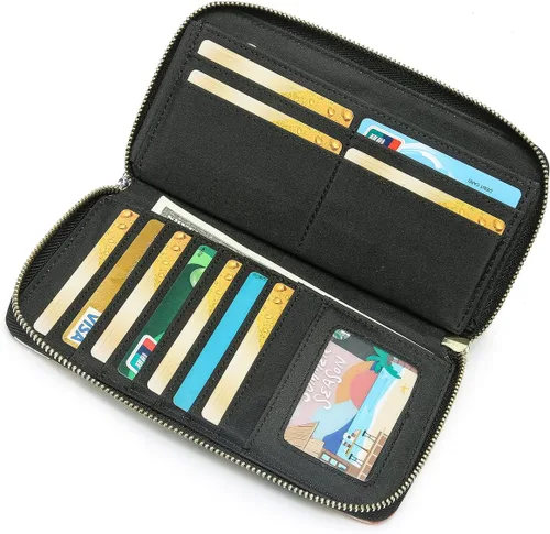 Miniatura 133 de Cartera de mano para mujer, estilo bohemio, con RFID, elegante, espaciosa con correa para viajes, capacidad para tarjetas, teléfono, dinero