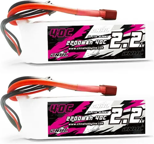 CNHL Batería Lipo 2S 2200mAh 40C 7.4V con enchufe en T para coche a control remoto, camión, carreras, buggy, barco, vehículos RC (2 paquetes)