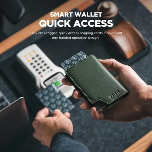 Miniatura 2 de VULKIT Cartera minimalista para hombre, tarjetero desplegable con bloqueo RFID, cierre magnético, billetera de cuero con ventana de identificación