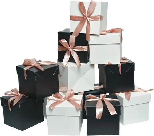 Miniatura 18 de 12 cajas de regalo de Navidad con tapas, cajas negras para cumpleaños, bodas, día de San Valentín, Navidad, aniversario (negro, 4 x 4 x 4 pulgadas)