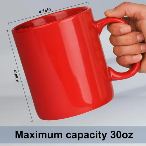 Miniatura 2 de BYCNZB Juego de 2 Tazas de Café de Cerámica Super Grandes de 30 onzas con Asas Grandes (Rojo)
