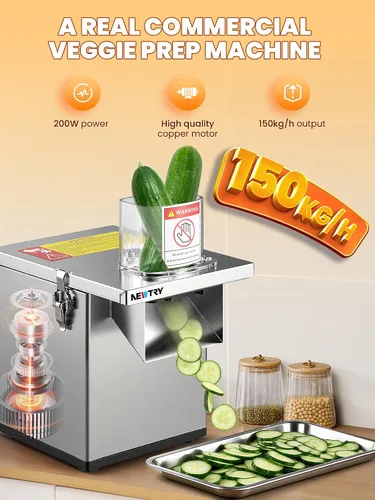Miniatura 3 de NEWTRY 4 en 1 procesador de verduras comercial eléctrico para vegetales, fruta, rebanador, picador, triturador y cortador de tiras arrugadas, todo