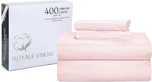 Miniatura 17 de Royale Linens - Juego de sábanas de 400 hilos, 100 % algodón cultivado en EE. UU., 4 piezas, sábana de satén, tamaño Queen - 1 sábana bajera, 1