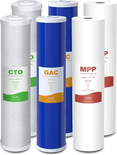 SimPure Cartuchos de filtro de agua para toda la casa 5 micrones 20" x 4.5" PP+GAC+CTO Juego de filtros de carbono y sedimentos de 3 etapas, para