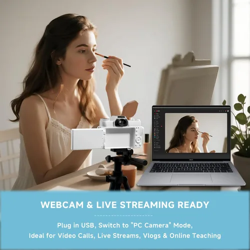 Miniatura 7 de Cámara digital 6K para enfoque automático de fotografía, cámara WiFi de vlogging mejorada 2026 para YouTube con pantalla abatible de 180° de 3 Blanco