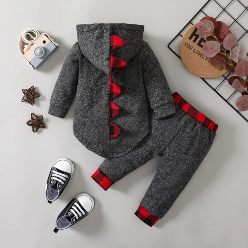 Miniatura 5 de Conjunto de ropa para bebé niño a cuadros para otoño e invierno, de manga larga, sudadera con capucha y pantalones