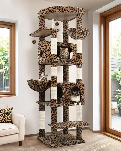 Miniatura 10 de Globlazer Árbol para gatos resistente, torre resistente de 74 pulgadas para gatos grandes y adultos, árbol grande para gatos con 7 postes rascadores