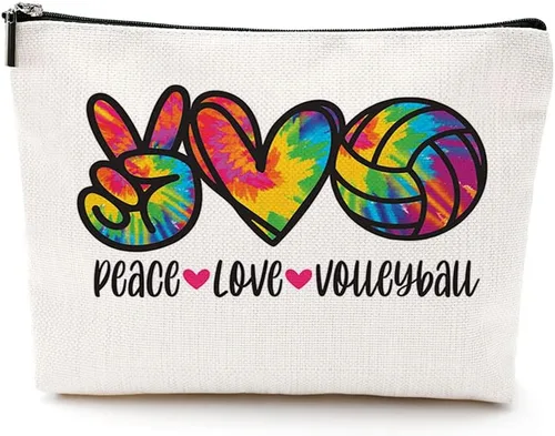 DJHUNG Bolsa de cosméticos de voleibol de acuarela, bolsa de maquillaje, bolsa de voleibol, regalos para amantes del deporte, entrenador, regalos de