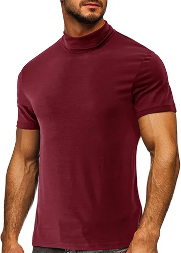 Tops de Verano para Hombres Camisetas de Manga Corta Cuello Alto la Moda ropa Lisa básica Camisetas de viaje tipo