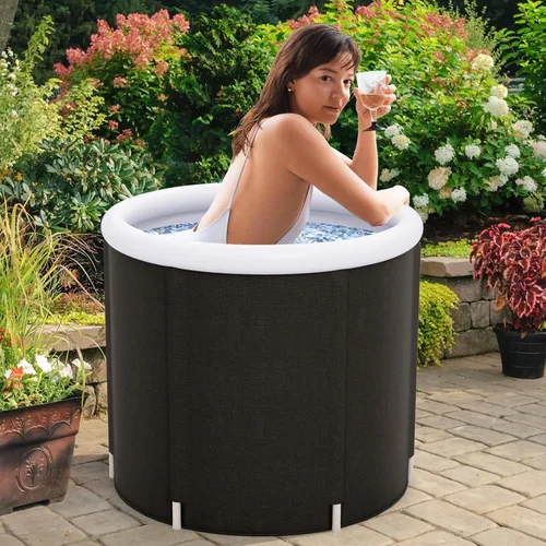 Miniatura 9 de GYMAX Bañera de hielo, bañera de inmersión fría de 66 galones con tapa, bañera de hielo inflable para adultos para recuperación de terapia de frío