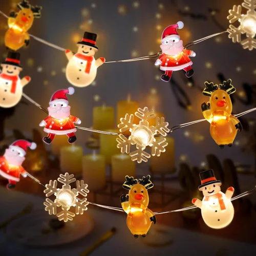 Miniatura 3 de [Temporizador] Luces de Navidad a pilas de 10 pies de Papá Noel, alce, copo de nieve, luces para decoración de árboles en interiores y exteriores