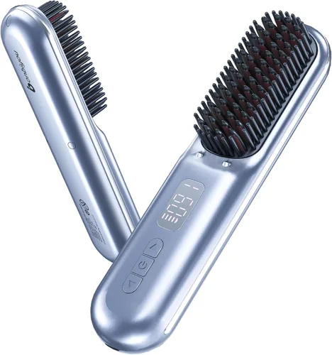 Cepillo alisador de pelo inalámbrico, 2024PRO, cepillo alisador portátil recargable para viajes/hogar/exteriores, mini alisador iónico para mujer,
