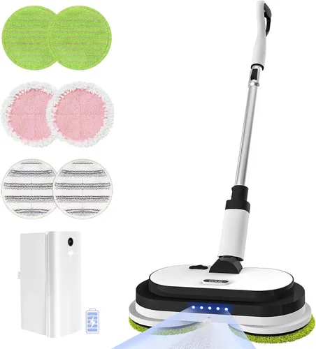Trapeador eléctrico inalámbrico, limpiador de suelo con faros LED y rociador de agua, batería desmontable de hasta 60 minutos, potente trapeador
