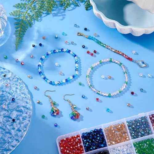 Miniatura 4 de PH PandaHall 1680 cuentas de cristal de 24 colores, cuentas de vidrio galvanizadas de 0.157 pulgadas (0.157 in), cuentas facetadas de color AB, 24