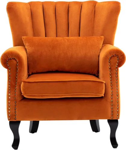 Miniatura 8 de CHAIRUS - Silla decorativa moderna de mediados de siglo con respaldo de canal, cómoda silla de sofá individual, silla con reposabrazos y almohada