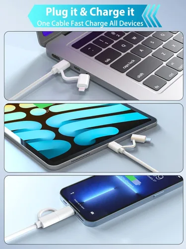 Miniatura 2 de Quntis Cable USB C a C/Lightning 2 en 1, paquete de 2 cables de carga múltiple USB C de 6.6 pies para iPhone 15 16 [certificado MFi], cable de carga
