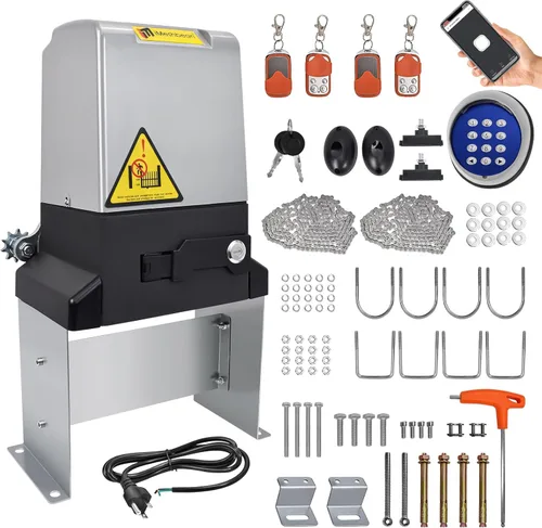 Miniatura 11 de Abridor automático de puerta corredera de 3300 libras y 550 W, control por aplicación con 4 controles remotos, kit remoto automático de motor