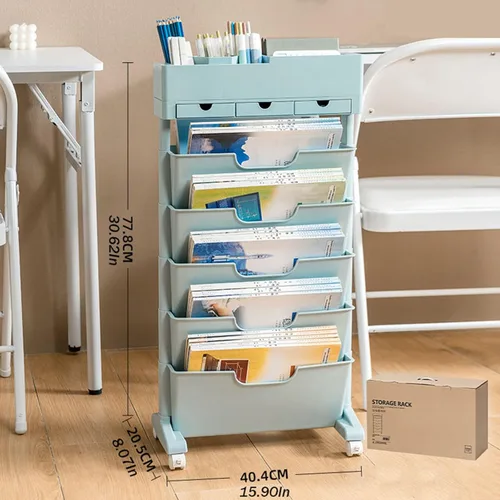 Miniatura 2 de Estantería móvil con ruedas, carrito de estantería de 6 niveles, estantería portátil con ruedas, carrito de estantería móvil para cocina, baño, Azul