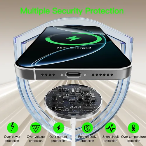 Miniatura 6 de Nuevo para cargador MagSafe: almohadilla de carga inalámbrica magnética para iPhone 17, 16, 15, 14, 13, 12, AirPods 4-2 Pro, imán fuerte, con bloque