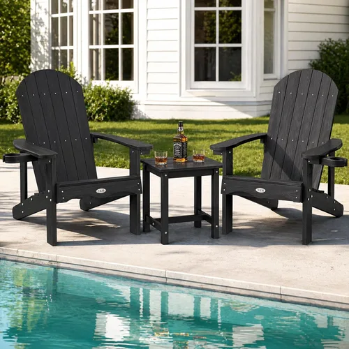 Miniatura 24 de Y&M Adirondack - Silla negra para hoguera, sillas de patio al aire libre con soporte para tazas, resistentes a la intemperie, sillas de patio