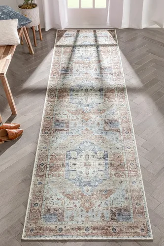 Miniatura 27 de Amesti - Alfombra tejida a máquina, lavable, diseño contemporáneo abstracto envejecido, estilo persa