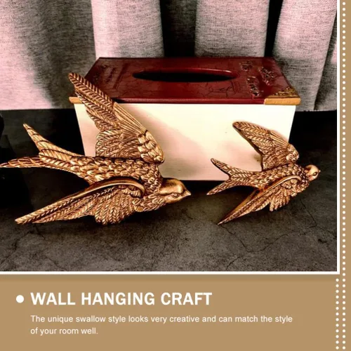 Miniatura 9 de YARDWE Figura de gorriones dorados para colgar en la pared, figuras de pájaros, esculturas de pared de resina de jardín, colgante, decoración