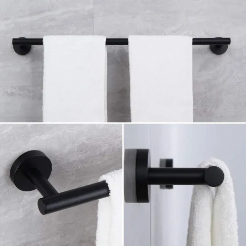 Miniatura 2 de Barra de toalla de mano de baño de 24 pulgadas en negro mate SUS 304 de acero inoxidable para montaje en pared..