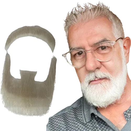 Miniatura 11 de Voloria Cabello humano con barba falsa, atado a mano, cabello facial de cabra negra, barbas falsas de encaje invisible para entretenimiento, drama