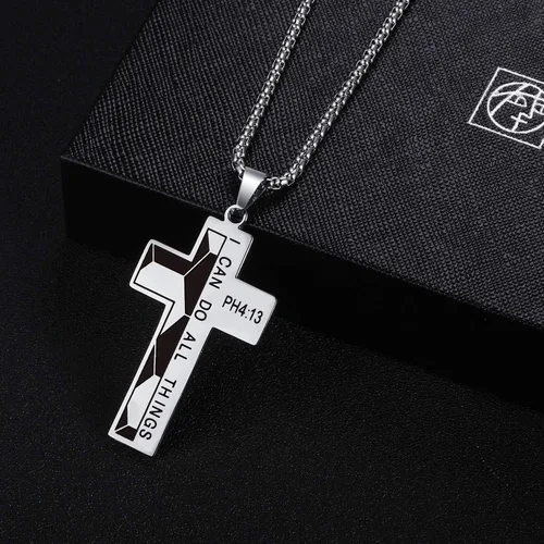 Miniatura 2 de Collar de cruz de fútbol para niños versículo bíblico I CAN DO All Things colgante deportivo de acero inoxidable para hombre Acero inoxidable