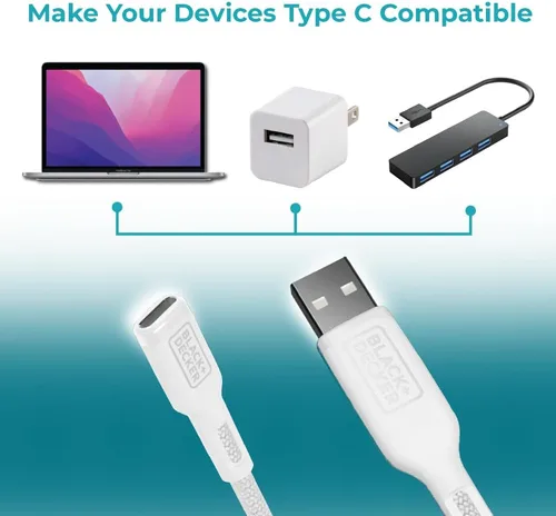 Miniatura 7 de BLACK+DECKER Adaptador USB C a USB [2 unidades] Tipo C hembra a USB macho OTG Cable USB a USBC Adaptador Apple compatible con MacBook Pro/Air iPhone