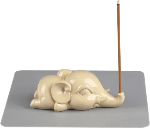 Cacukap - Quemador de incienso de elefante adorable, soporte para incienso en palos, bandeja de incienso con tema de elefante, decoración única para